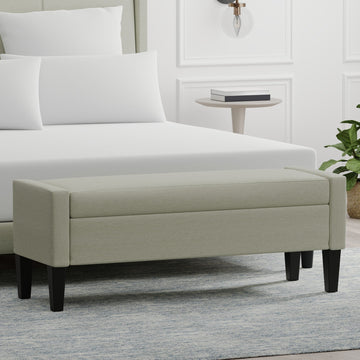 Upholstered Storage Bench with Truncated Arms