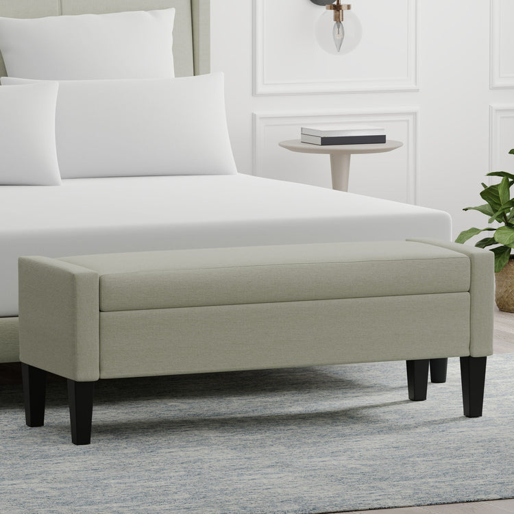 Upholstered Storage Bench with Truncated Arms