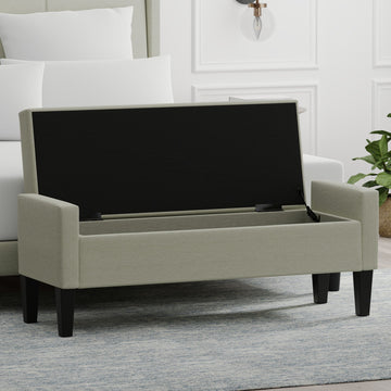 Upholstered Storage Bench with Truncated Arms