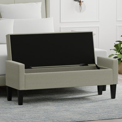 Upholstered Storage Bench with Truncated Arms – Rize Home