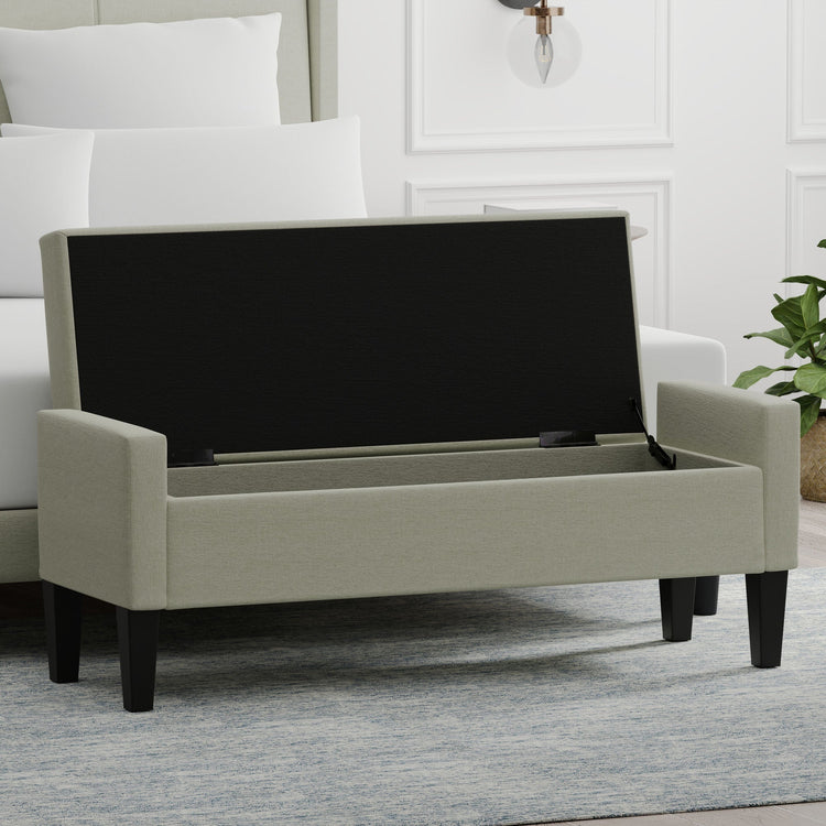 Upholstered Storage Bench with Truncated Arms