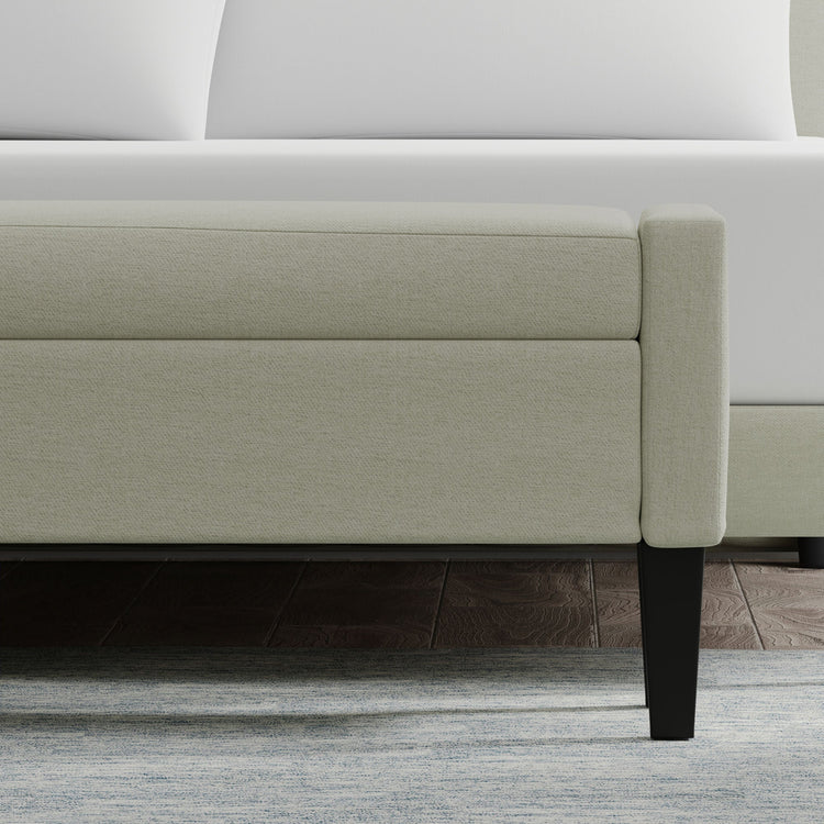 Upholstered Storage Bench with Truncated Arms