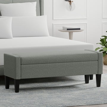 Upholstered Storage Bench with Truncated Arms