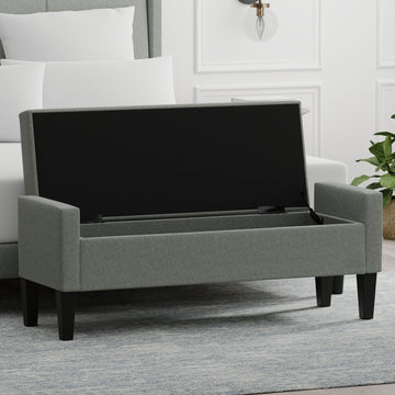 Upholstered Storage Bench with Truncated Arms