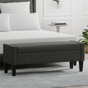 Upholstered Storage Bench with Truncated Arms