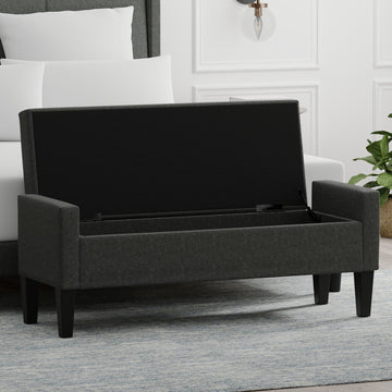 Upholstered Storage Bench with Truncated Arms